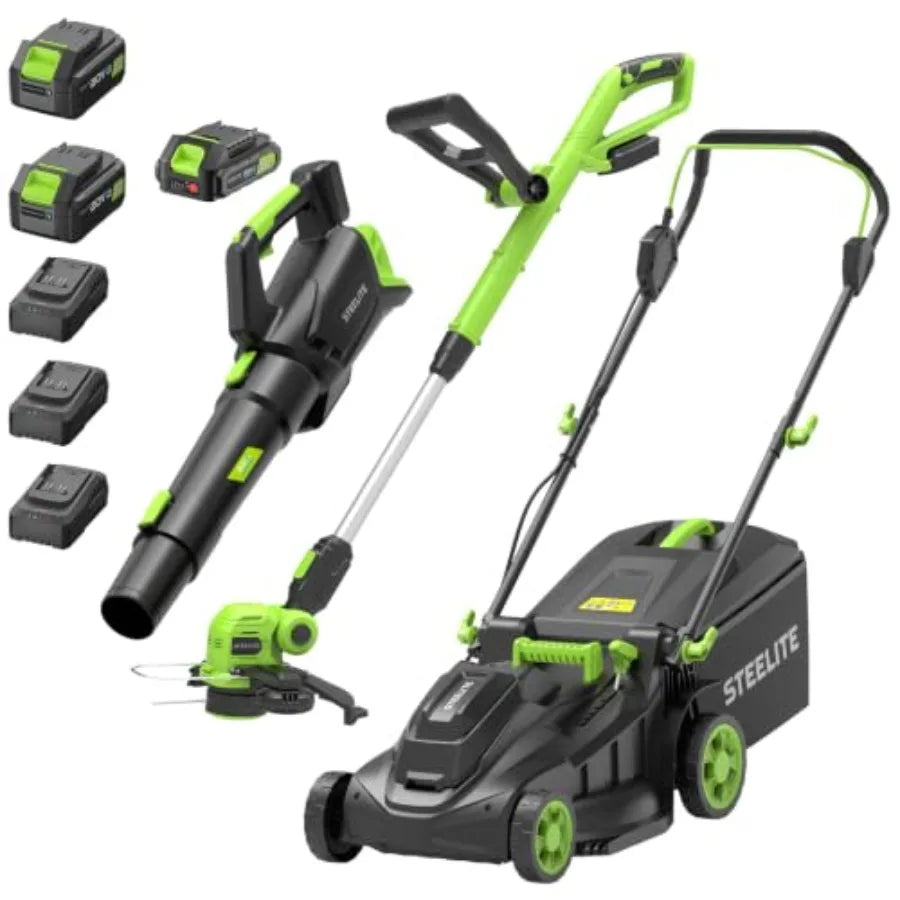 Lawn Mower, Brushless Electric Mower with 3 Batteries