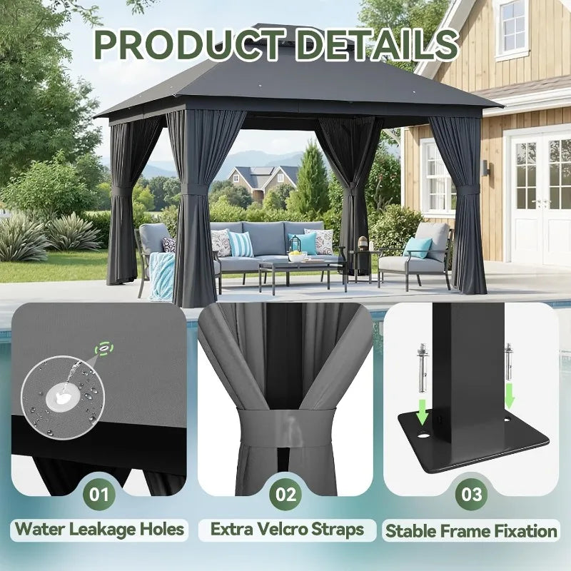 Heavy Duty Metal Frame Canopy with Double Roofs