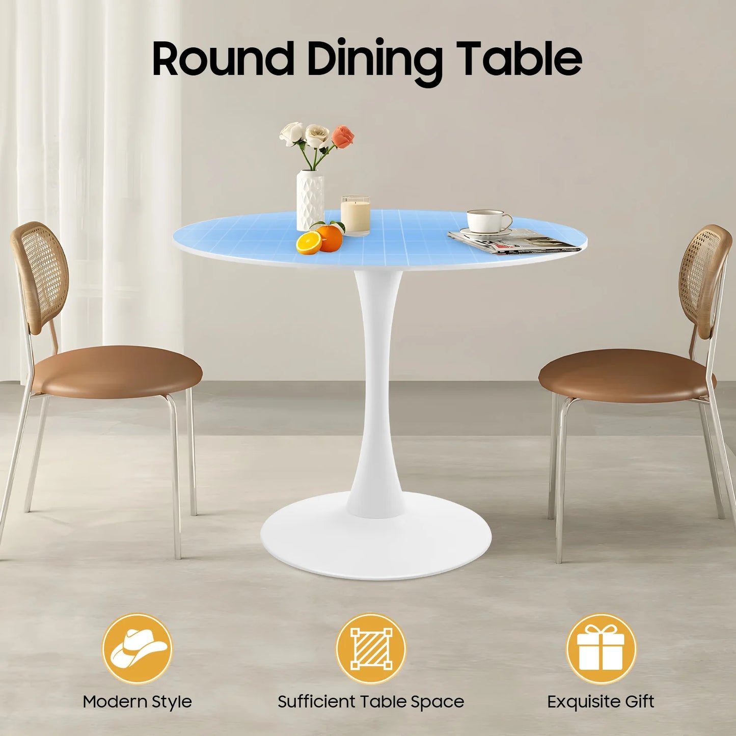 Modern Round Shape Tulip Dining Table with Modern Pedestal Base