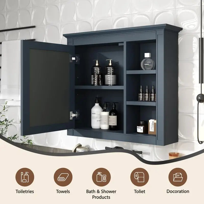 Modern Bathroom Storage with Mirror, Features 3 Open Shelves