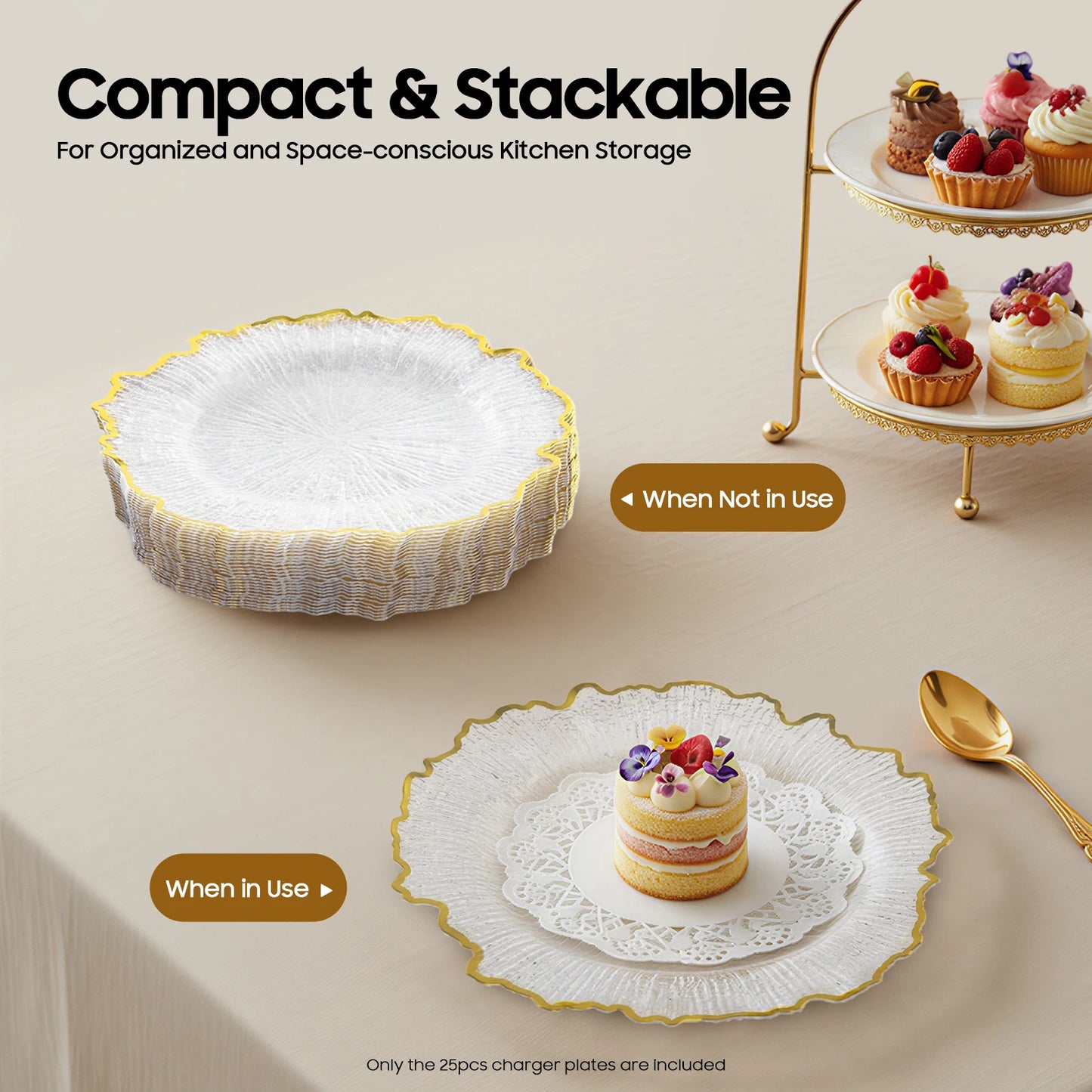 Serving Charger Plates with Gold Rim Transparent Plastic Set