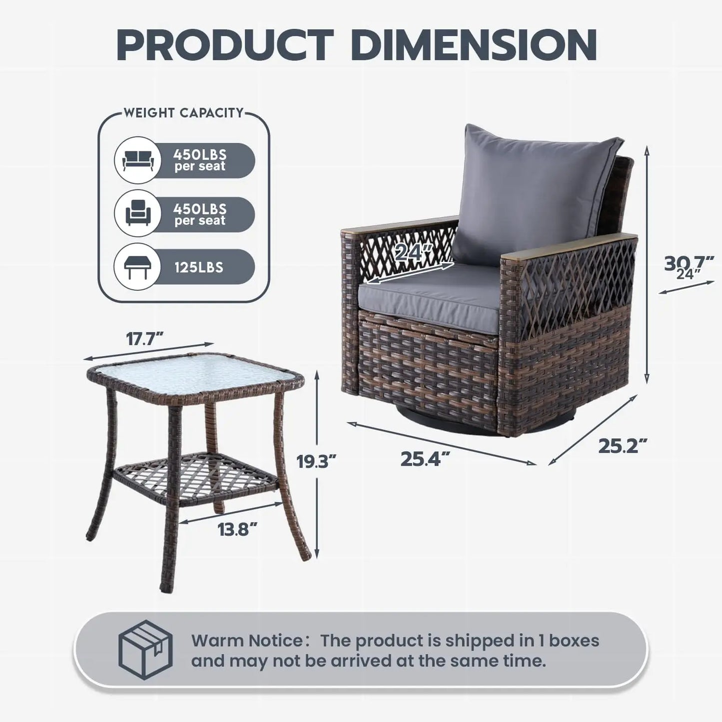 3 Pcs All-Weather Wicker Patio Bistro Set with Table and Thickened Cushions and High Back