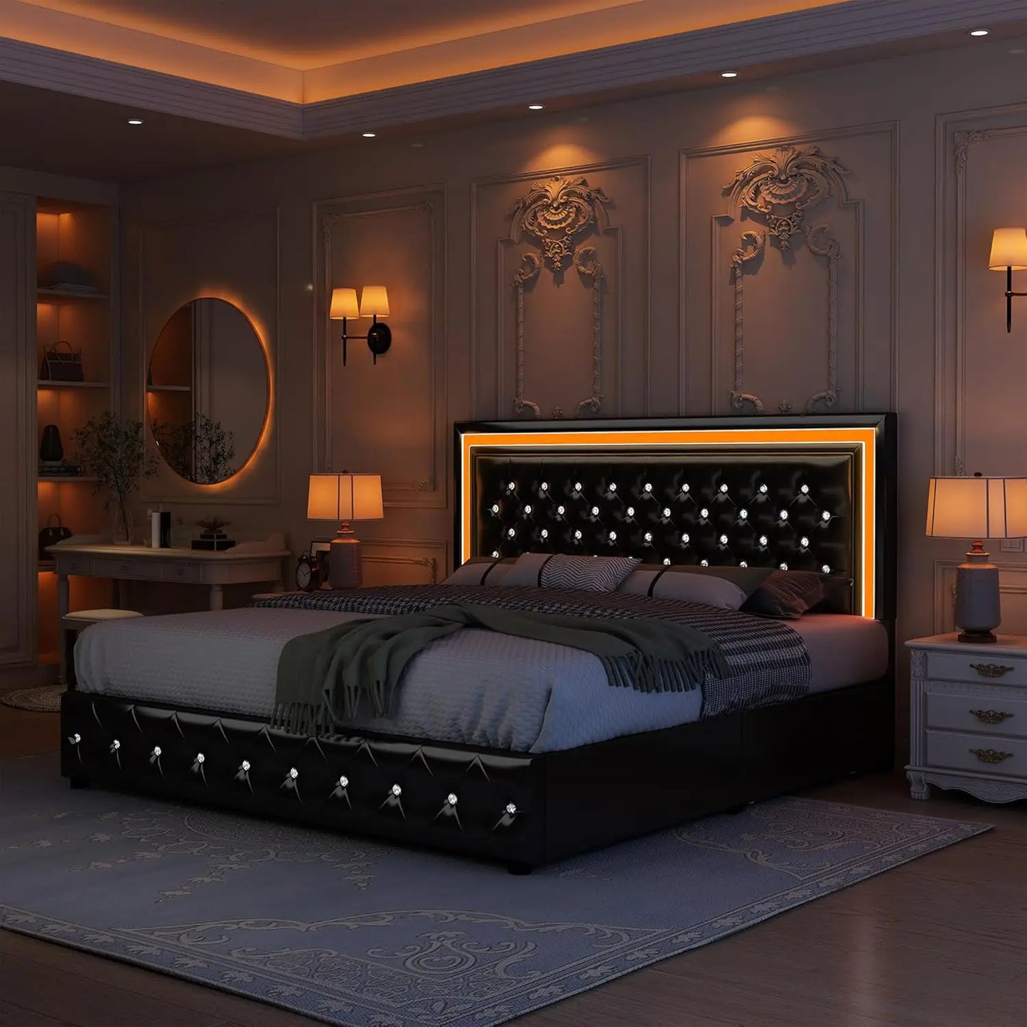 Bed Frame with Led Lights and No Box Spring Needed