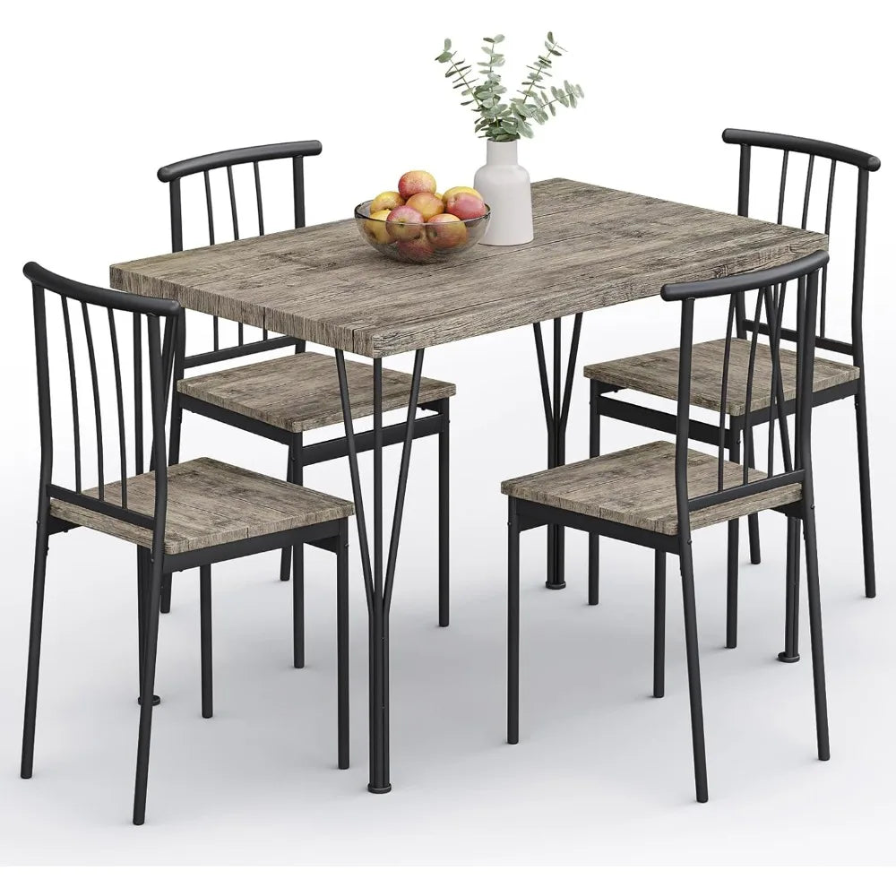 Modern Wood and Metal Dining Table Set