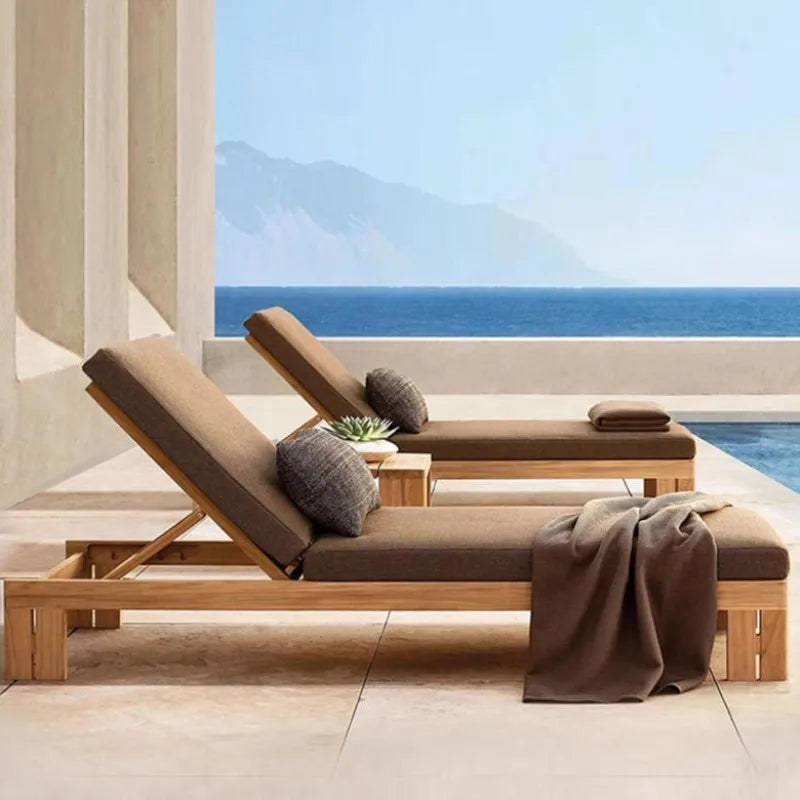 Outdoor Villa Terrace Teak Frame Sunbed