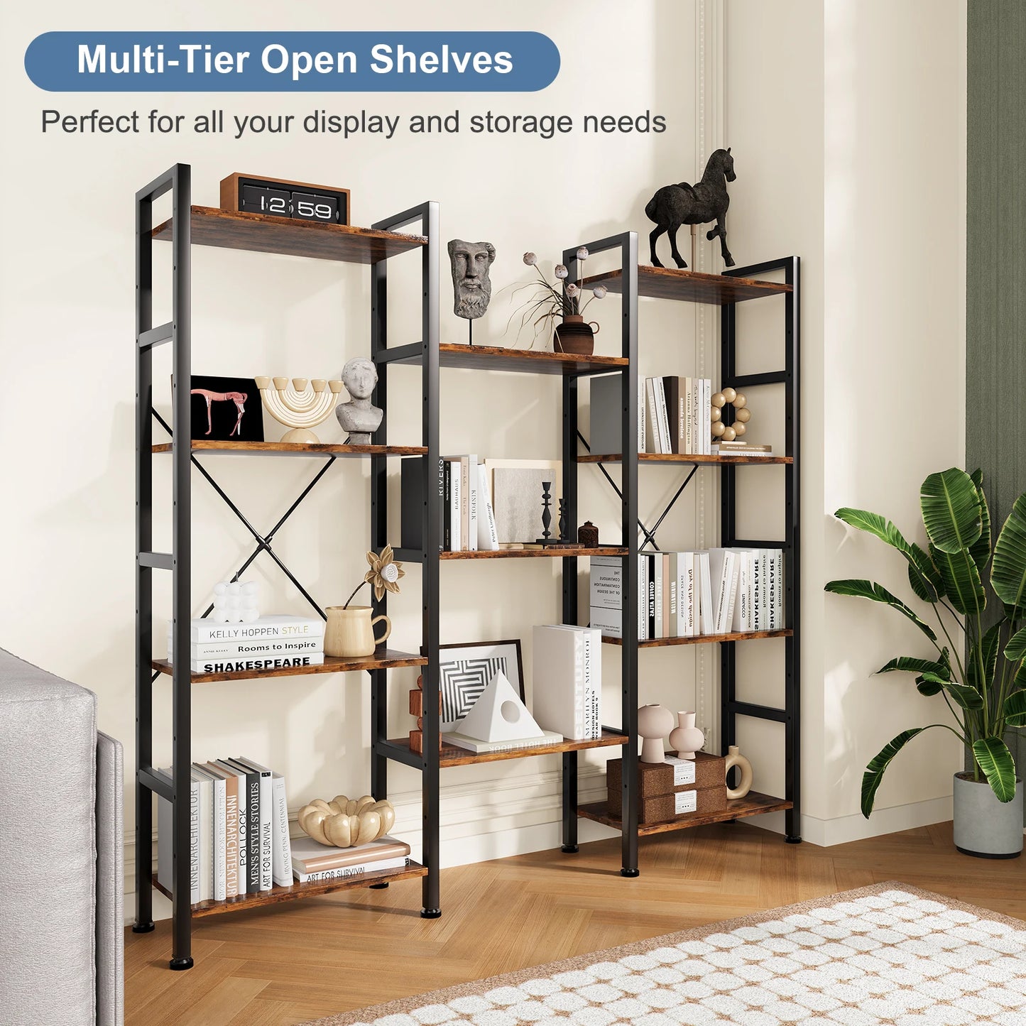 Wide Display Bookshelf Combination Adjustable Shelf Storage
