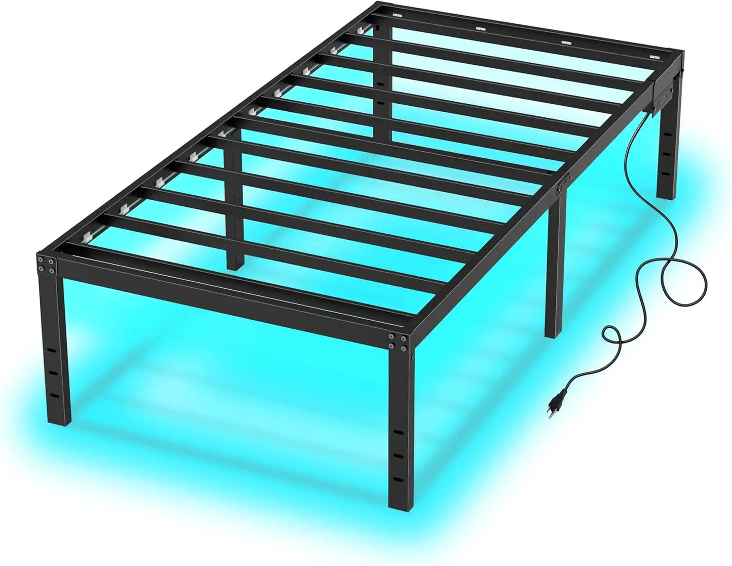 Twin Platform Bed Frame with Storage and LED Lights & Charging Station