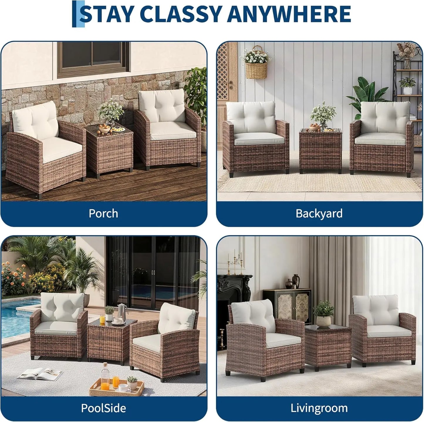 Rattan Patio Furniture Set - Wicker Chairs with Side Table