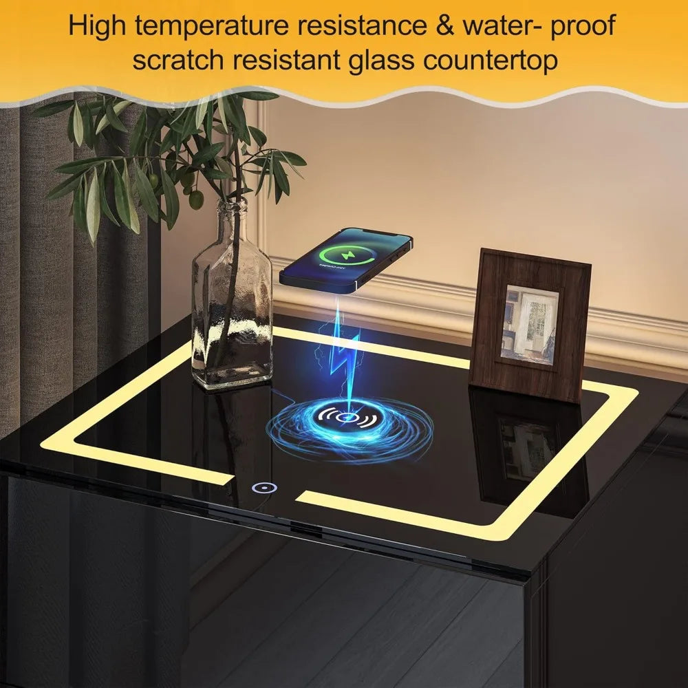 Smart Bedside Table with Adjustable LED Lights
