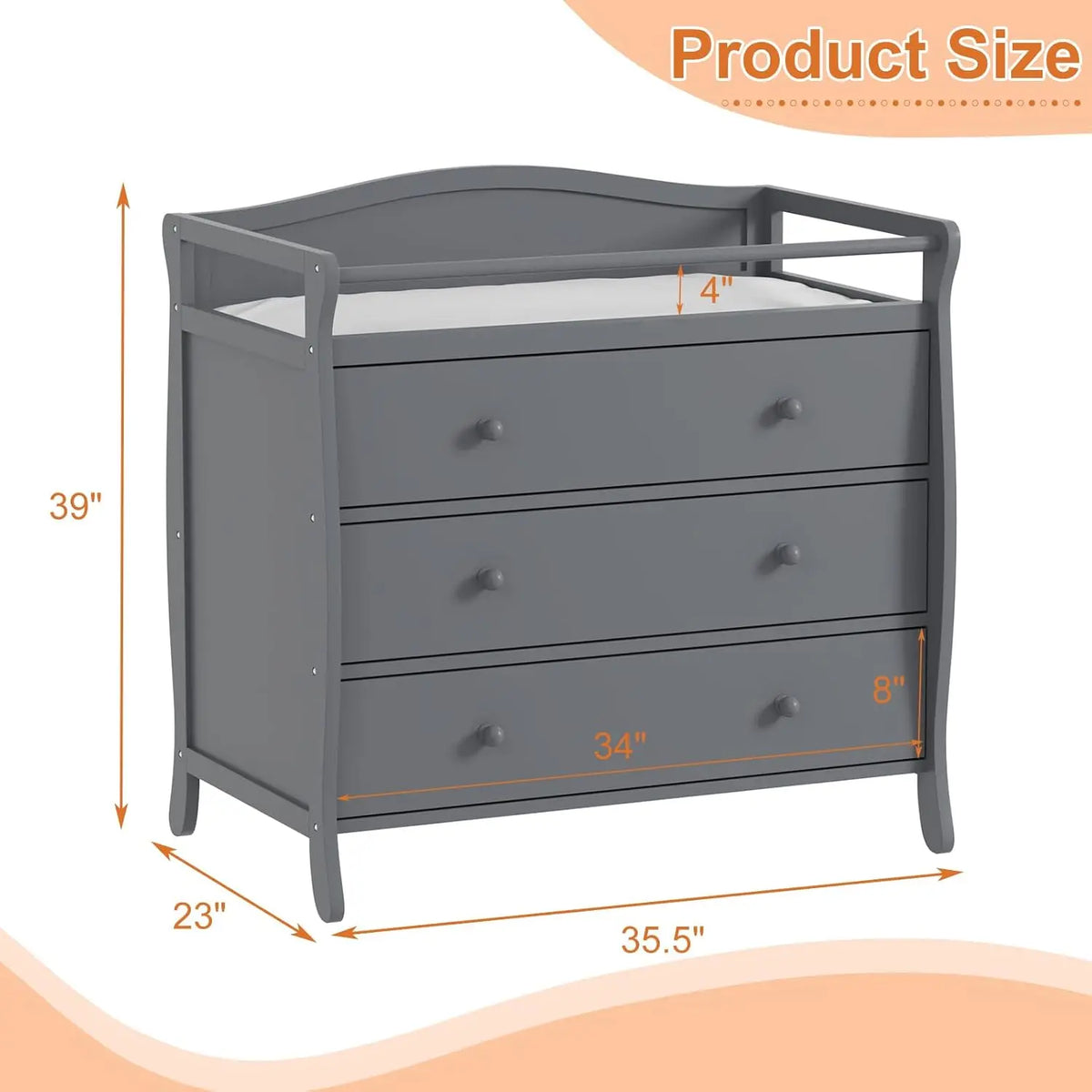Baby Changing Table With Safety Belt & Rails Toddler Dresser