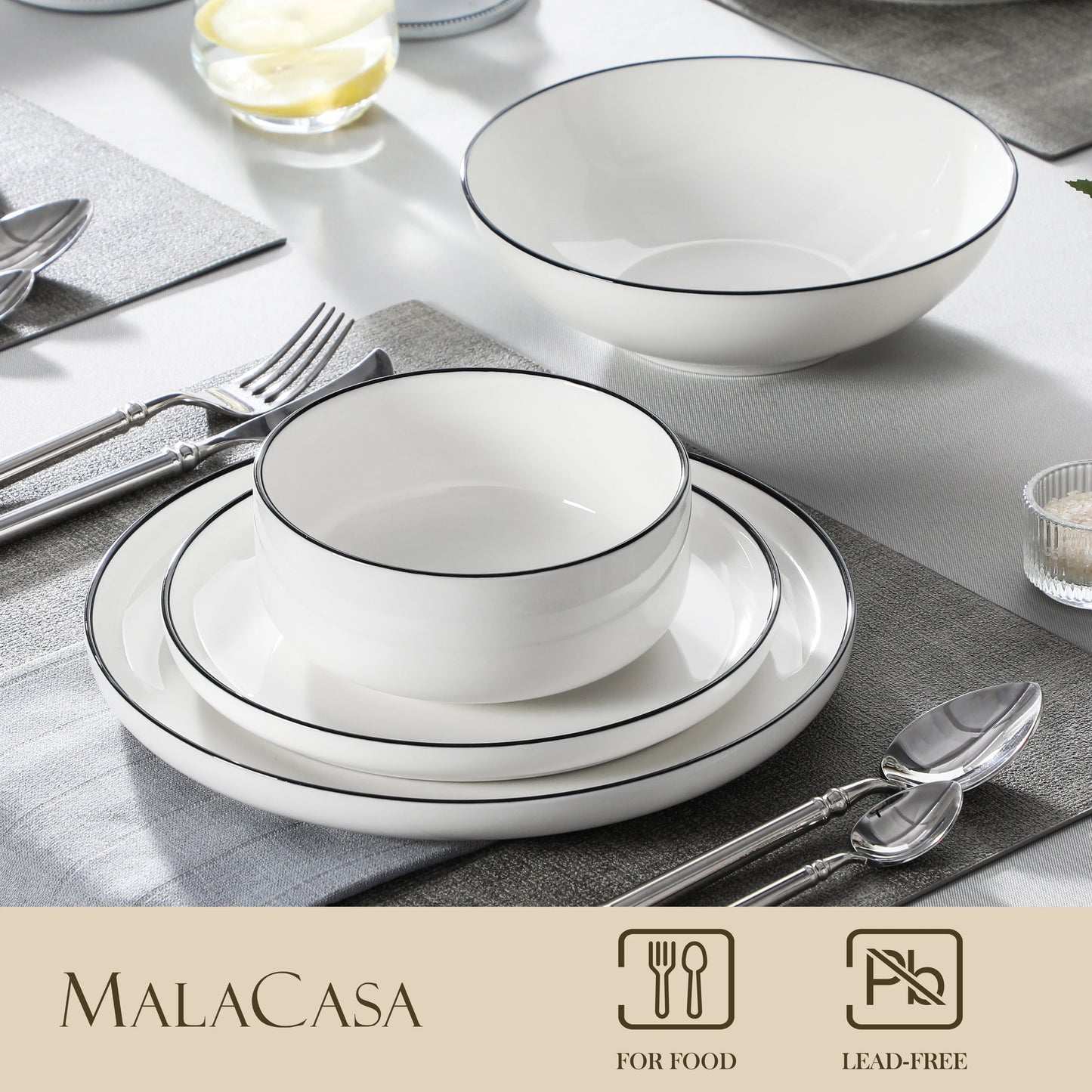 Ceramic Plates Black Rim Porcelain Dinnerware Set