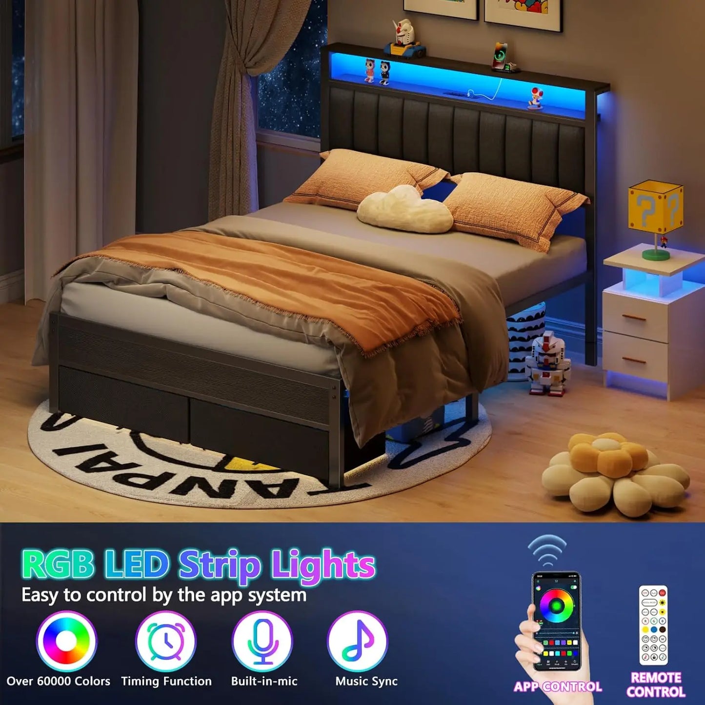 Bed Frame with Charging Station