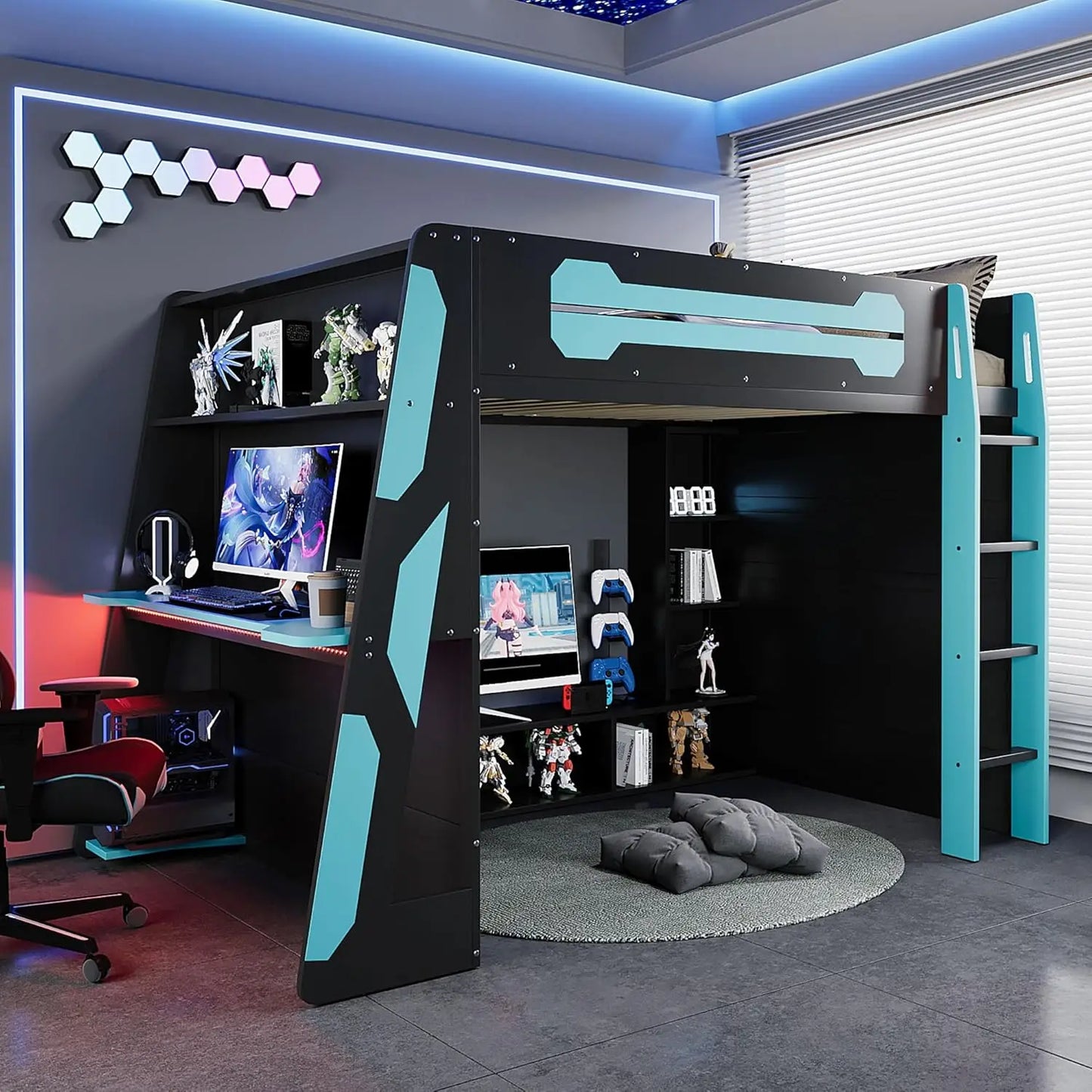 Full Wood Gaming Loft Bed