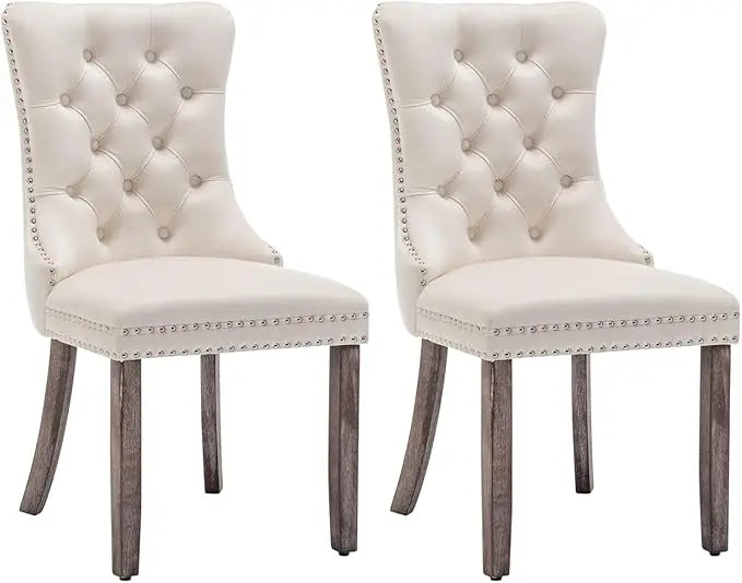 Upholstered Velvet Dining Room Chairs with Nail-Head Ring Pull Trim