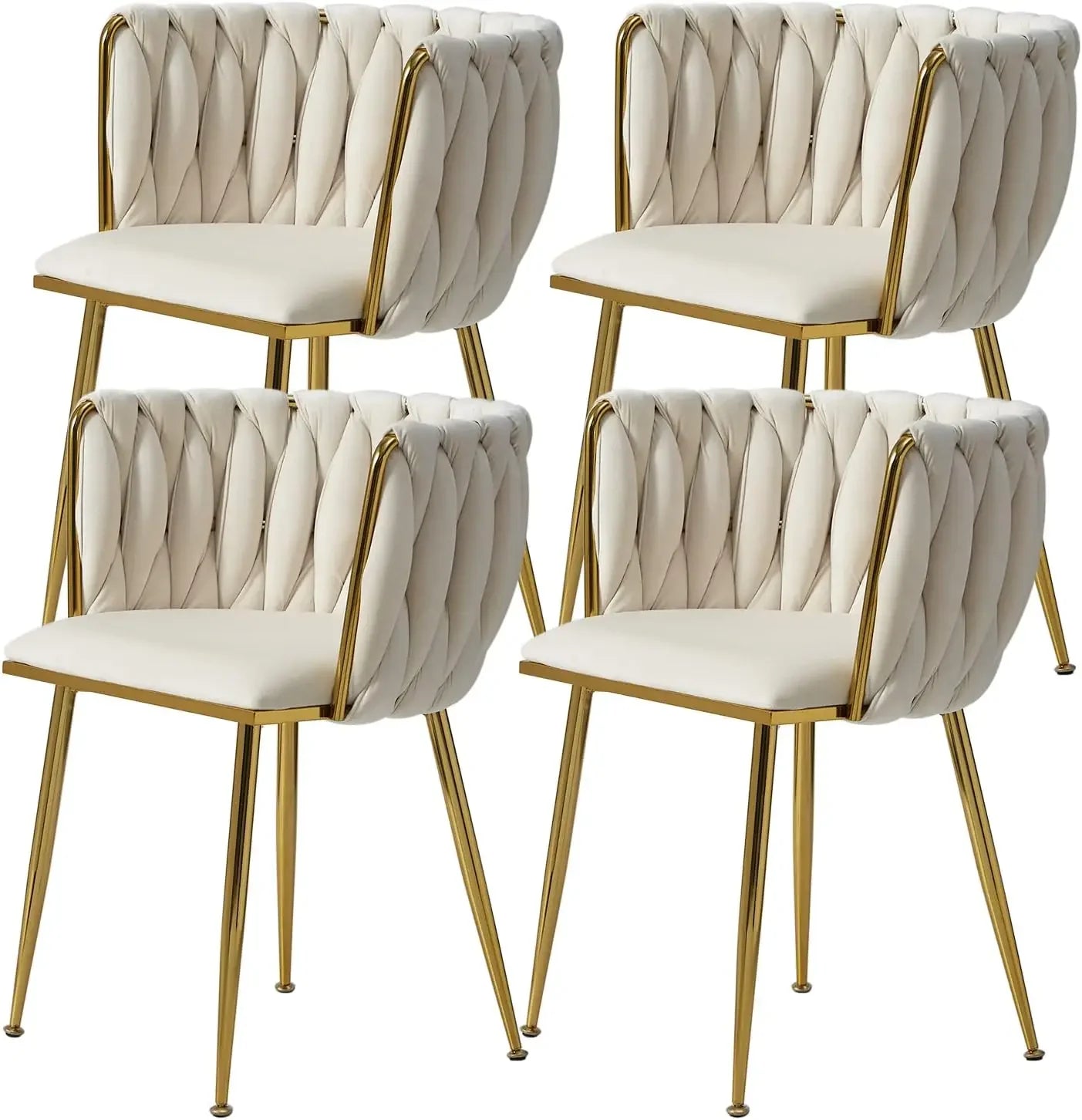 Dining Room Woven Velvet Upholstered Chairs with Golden Metal Legs