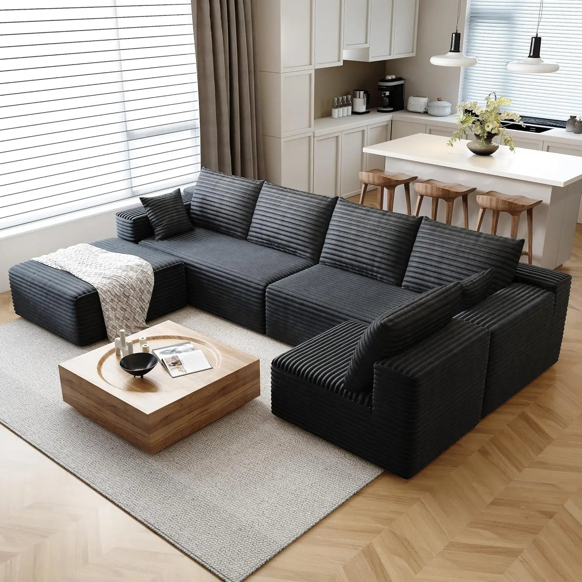 Cloud-style sectional sofa with corduroy cover