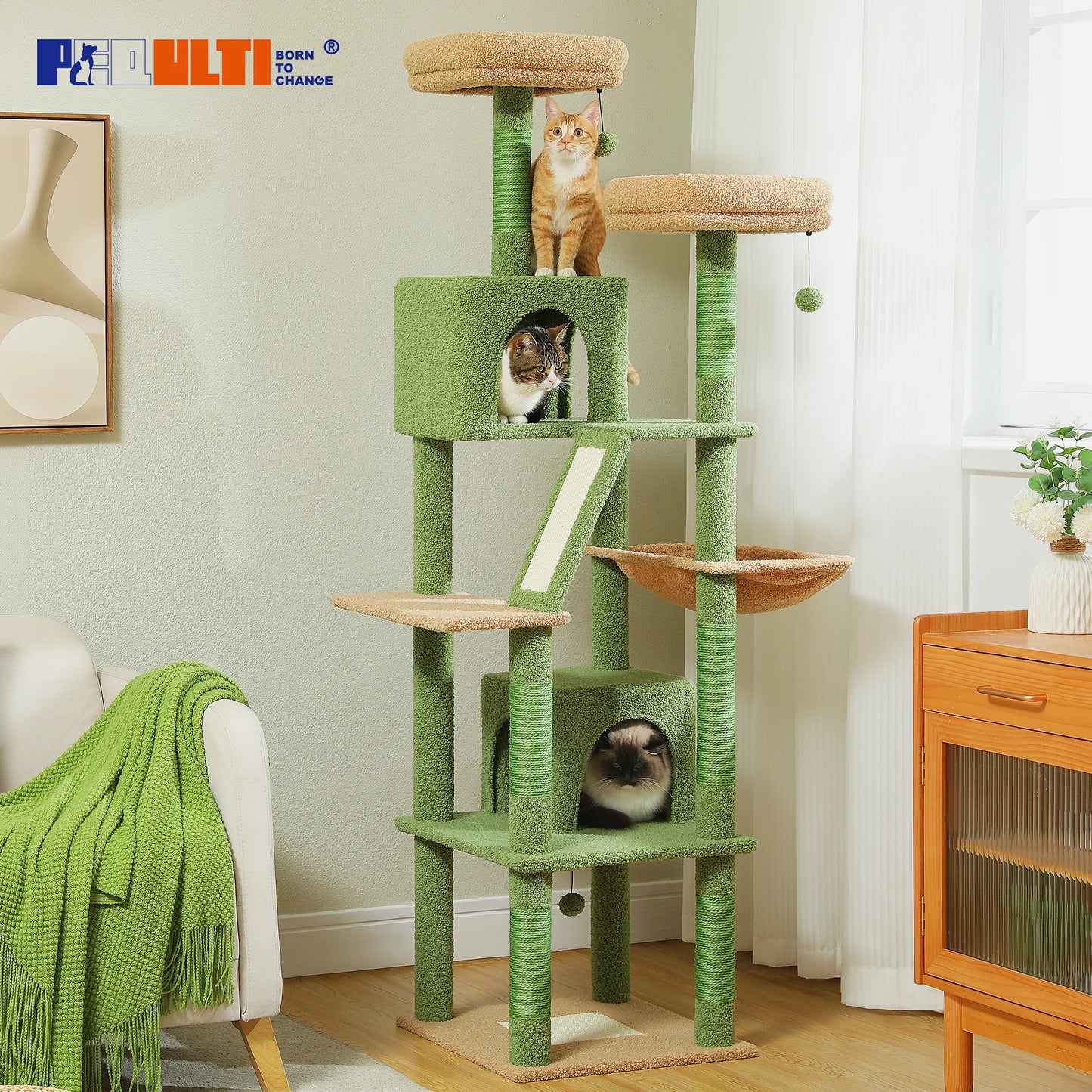 Multi-Level Plush Cat Condo with Scratching Posts