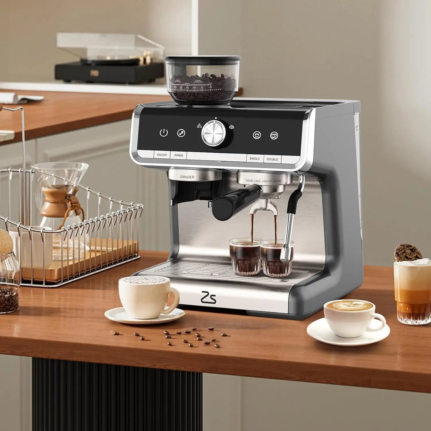 Semi Automatic Espresso Maker with Grinder for Latte Cappuccino