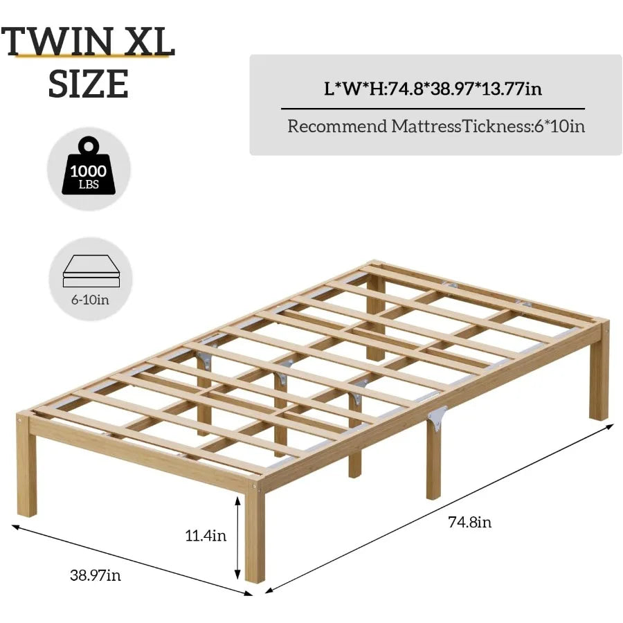 Bamboo Bed Frame Solid Stable With Non-Slip Slats Support