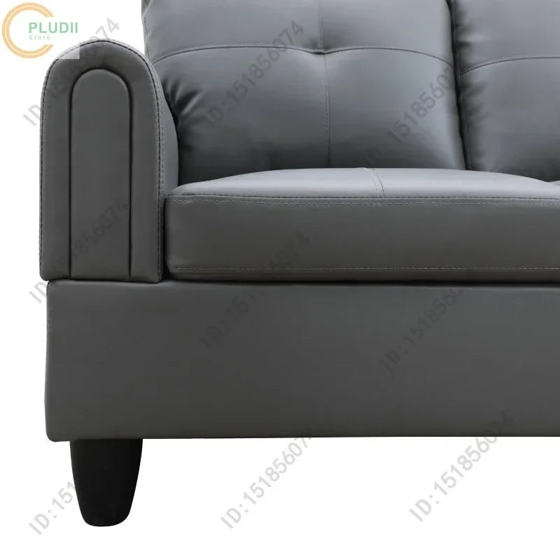 Living Room Dark Grey Faux Leather Sofa Set