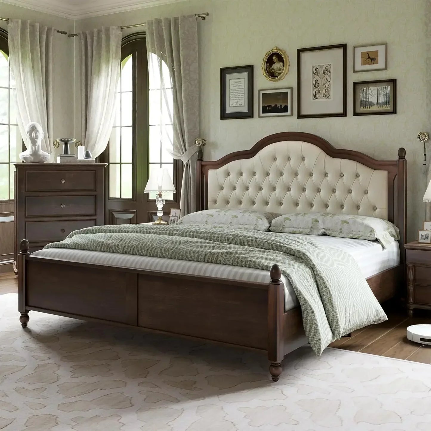 Transitional Platform Bed with Solid Wood Bed Frame