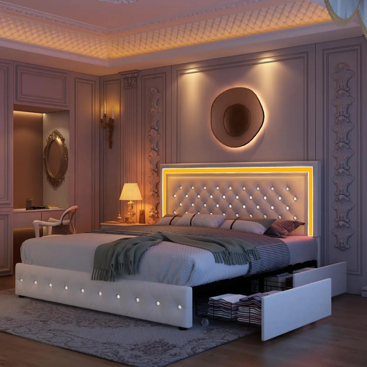 Bed Frame with Led Lights and No Box Spring Needed
