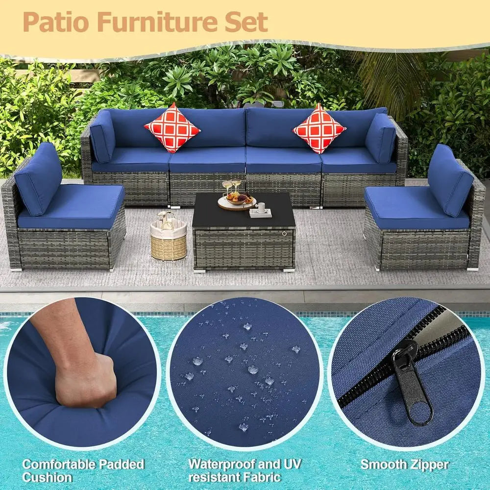 7-Piece Storage, Cushions, Pillows Furniture Set