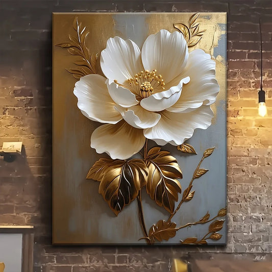 Elegant Vintage Gold and White Floral Canvas