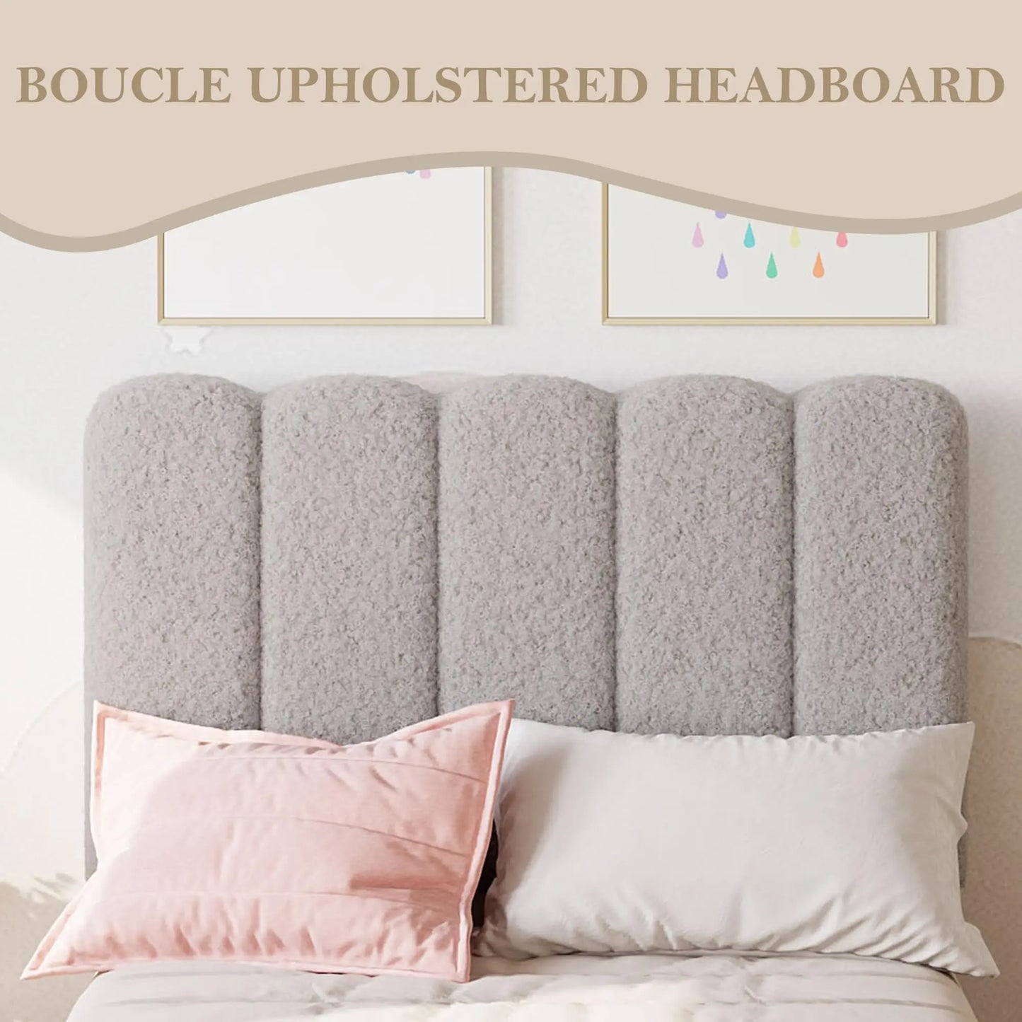 Upholstered Platform Bed Frame with Wave Headboard