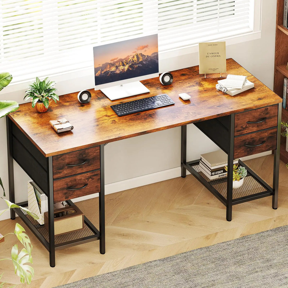 Computer Desk with Mesh Shelf