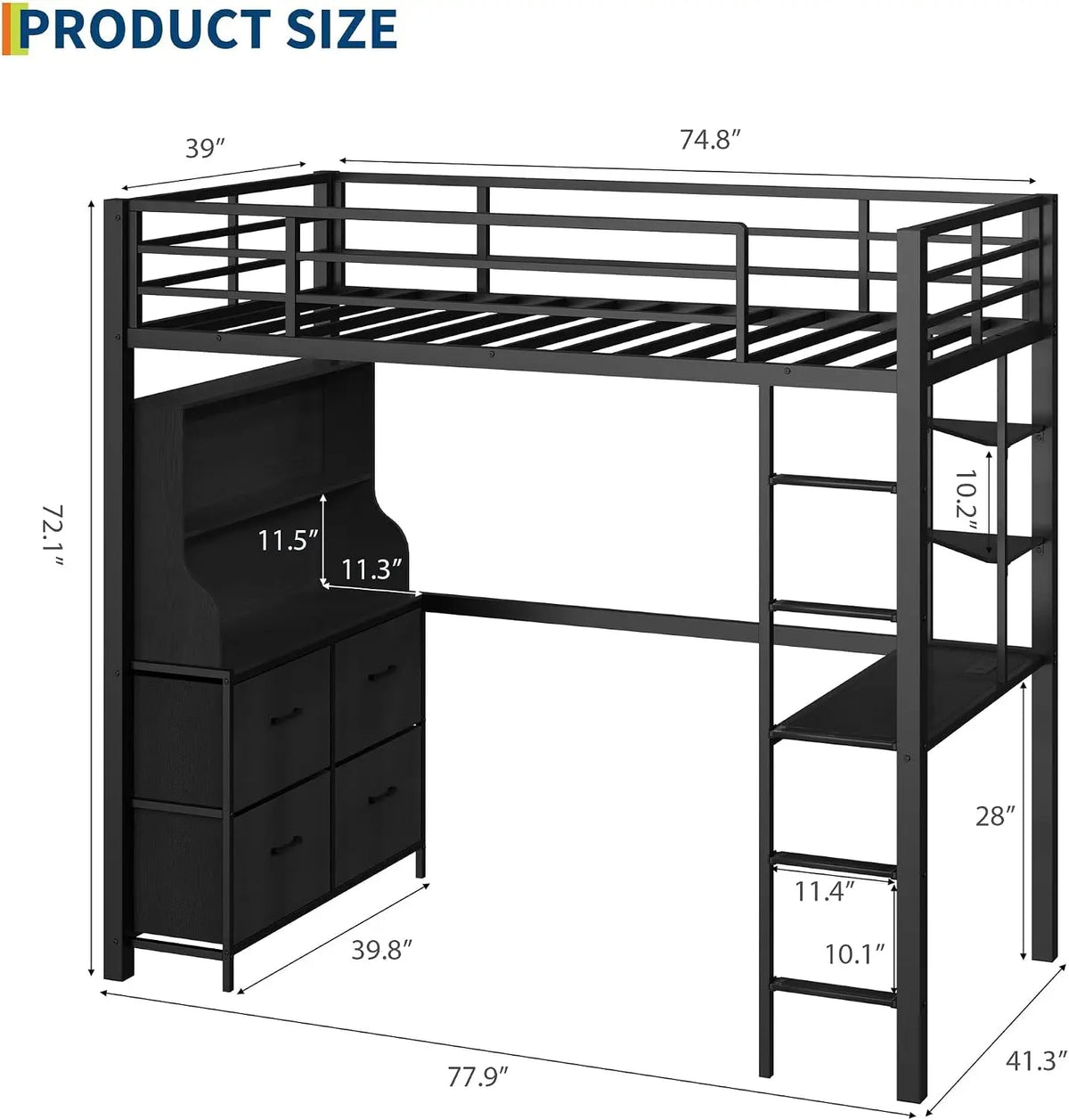 Metal Loft Bed with Desk