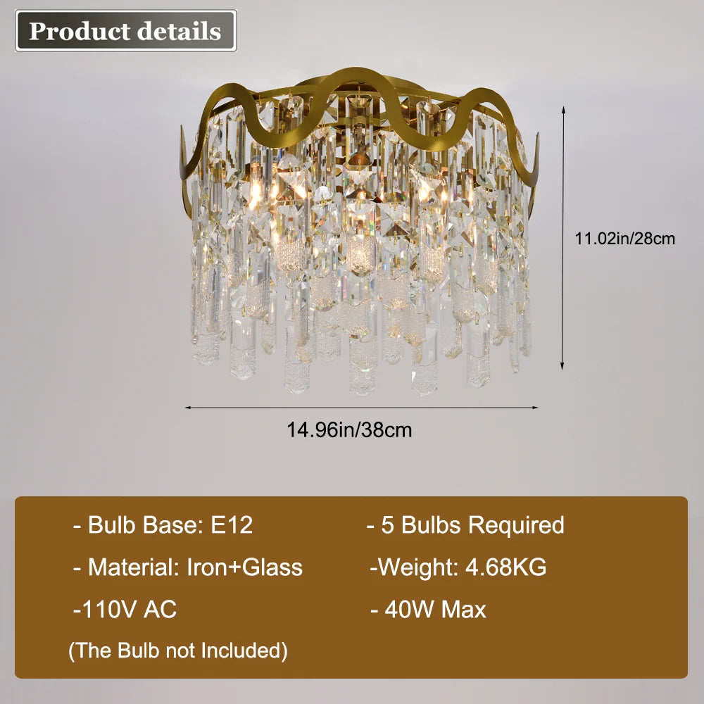 Luxury Gold Crystal Flush Mount Teardrop Crystal Chandelier