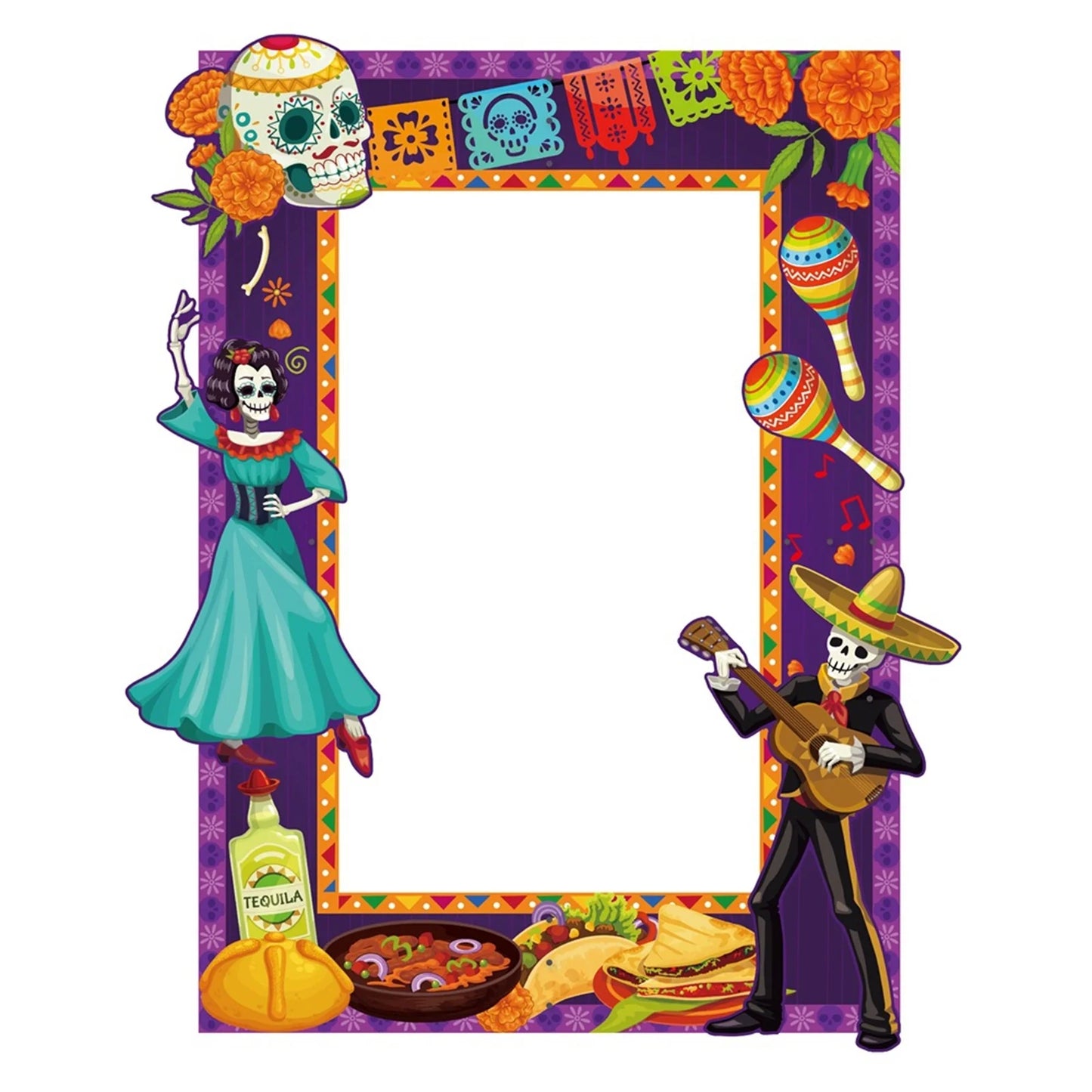 Mexican Day of The Dead DIY Photo Booth Kit with Sugar Skull Stickers and Picture Frame