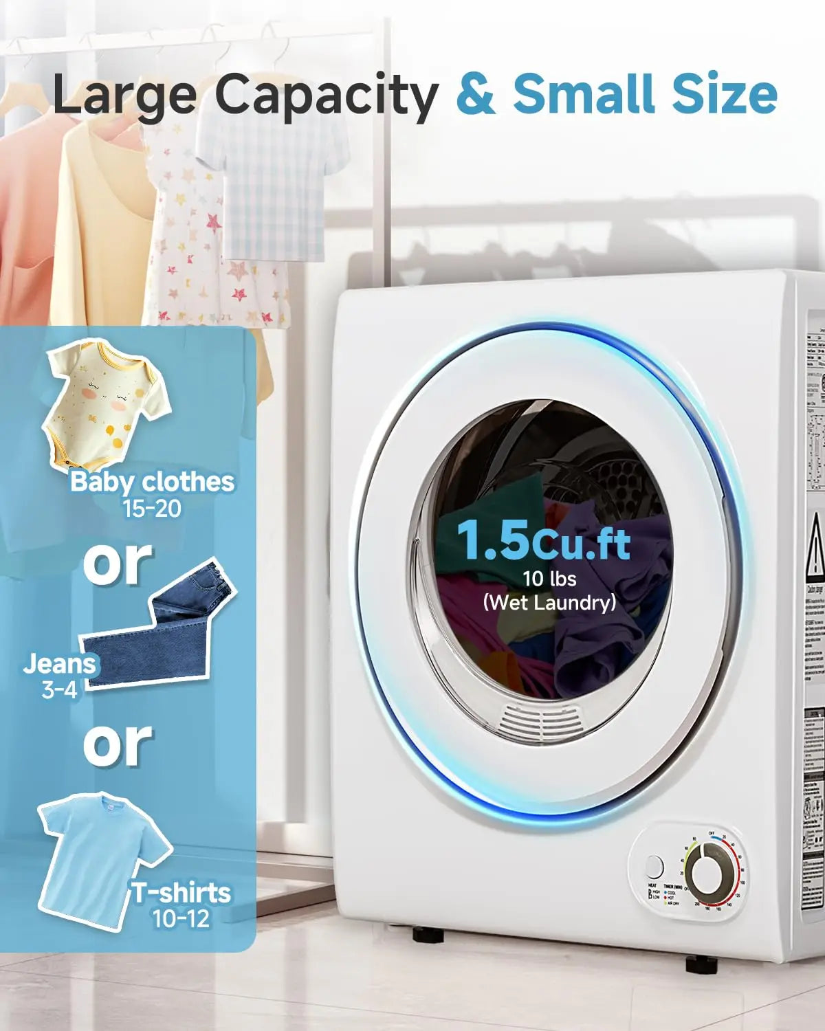 Portable Dryer with Stainless Steel Tub and Simple Control