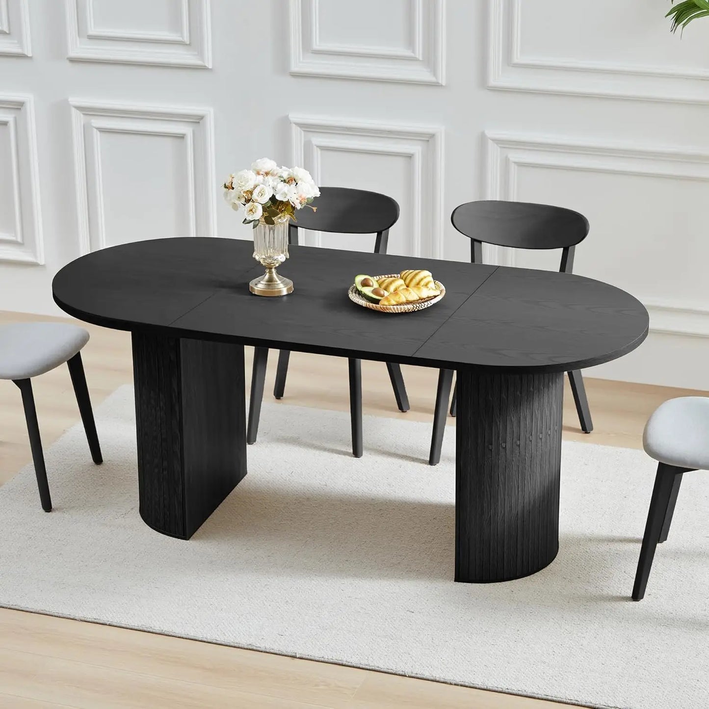 Fluted Base Modern Oval Round Extendable Dining Table