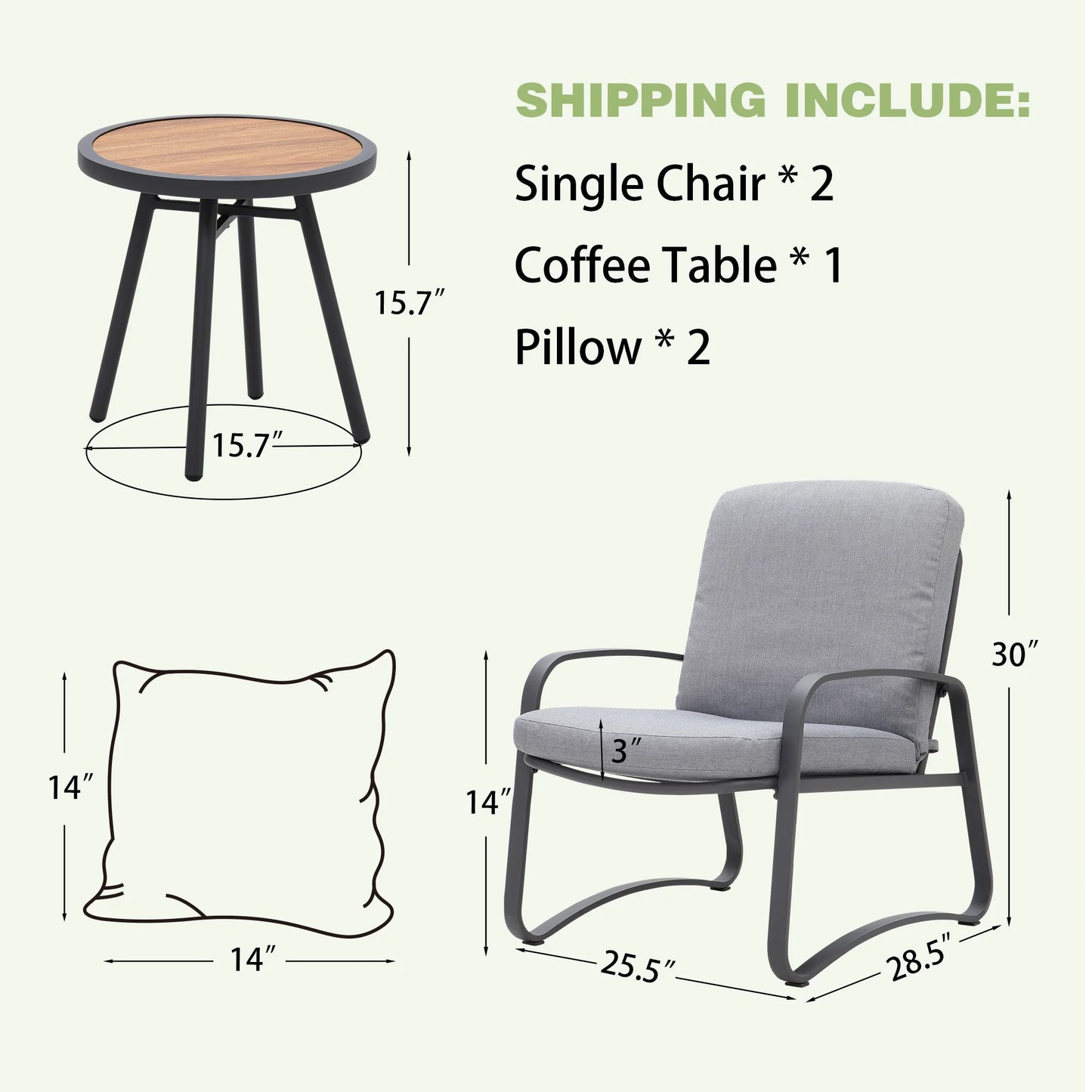 3 Piece Rocking Bistro Set with DPC Coffee Table