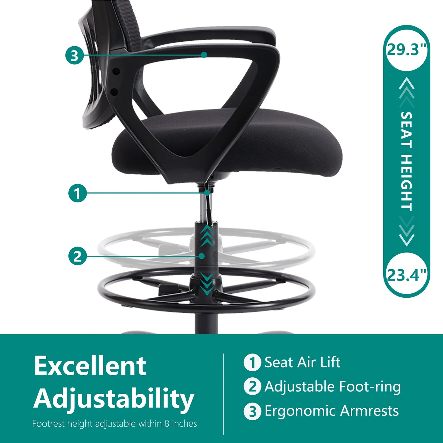 Ergonomic Mesh Backrest Office Desk Chair Adjustable Height