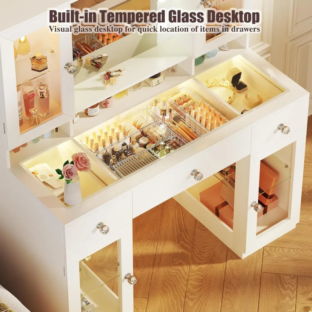 Vanity Desk with Mirror and RGB Lights