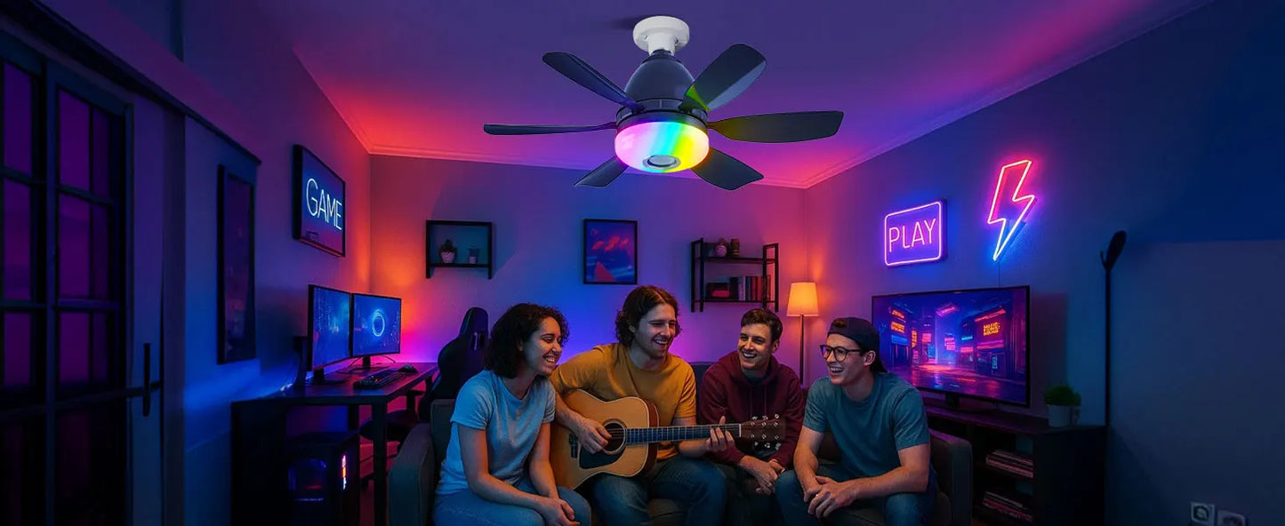Socket Ceiling Fan RGB Light Bluetooth Speaker with Remote