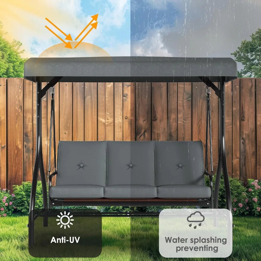Outdoor Patio Porch Swing with Adjustable Canopy & Backrest