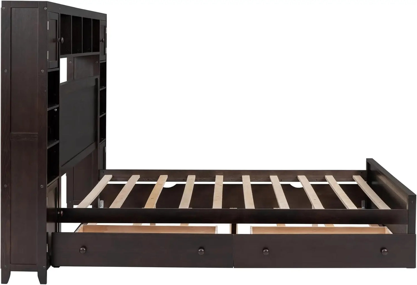 Storage Bed with Bookcase Headboard Platform Bed