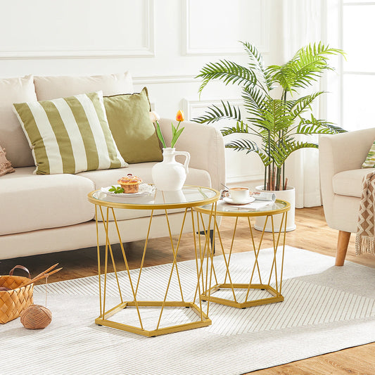 Round End Coffee Table with Metal Frame Glass