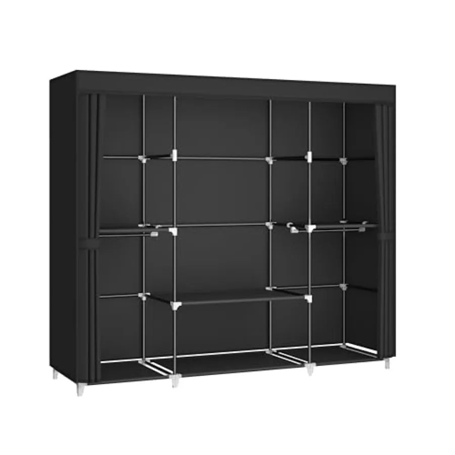 Portable Closet Wardrobe with Non-Woven Fabric Cover 5 Hanging Rods