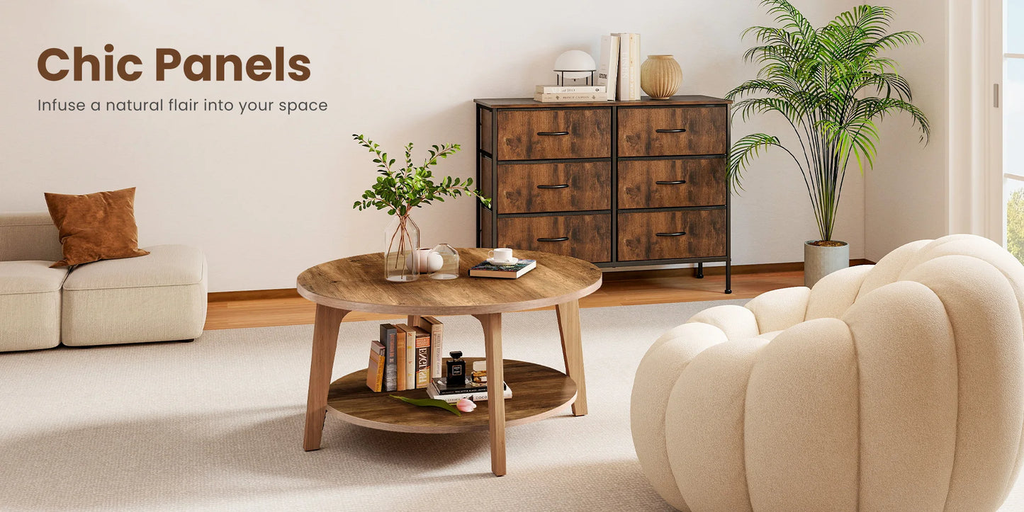 Wood Round Coffee Table with Storage Capacity