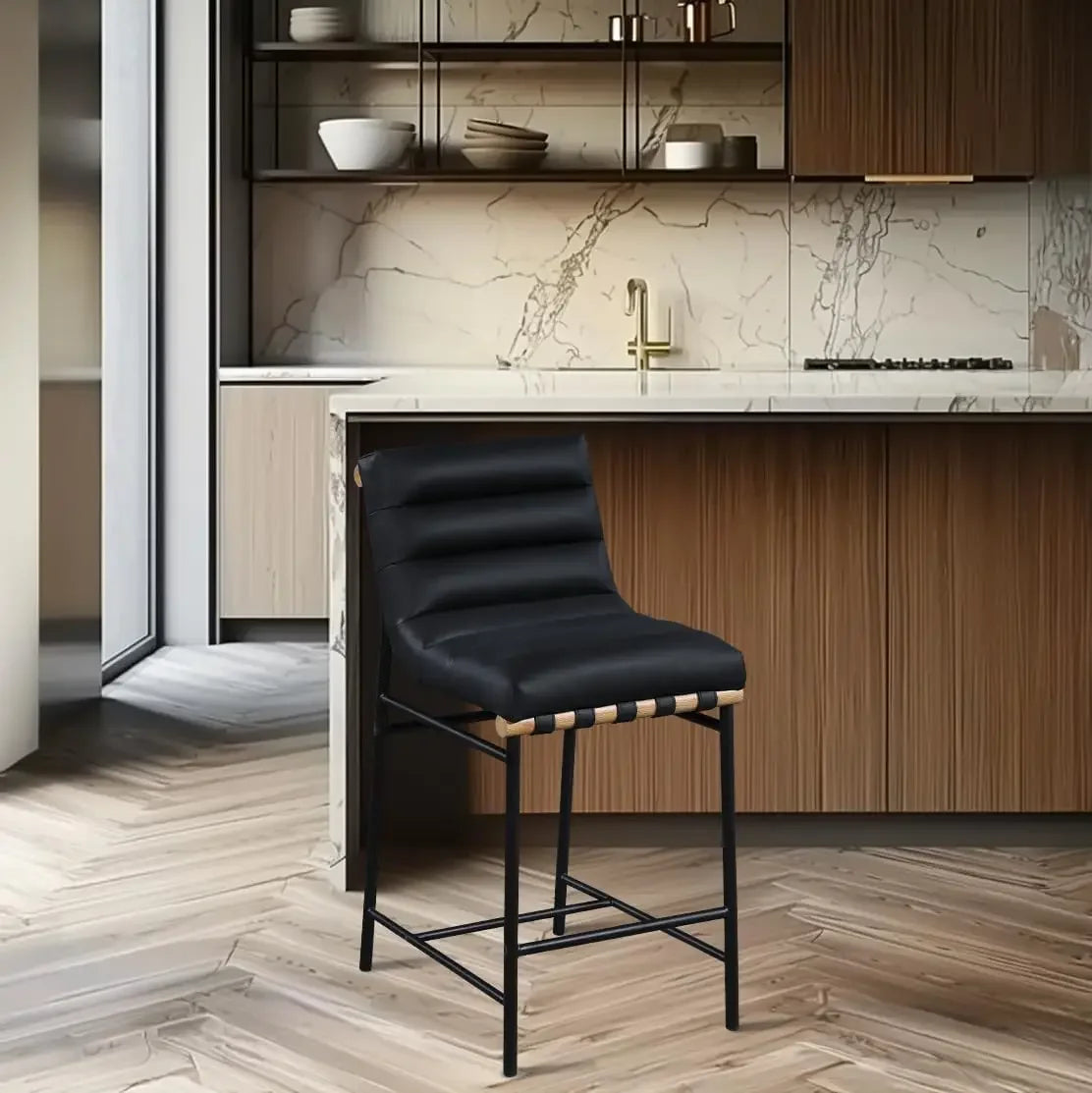 Contemporary Vegan Leather Upholstered Counter Stool