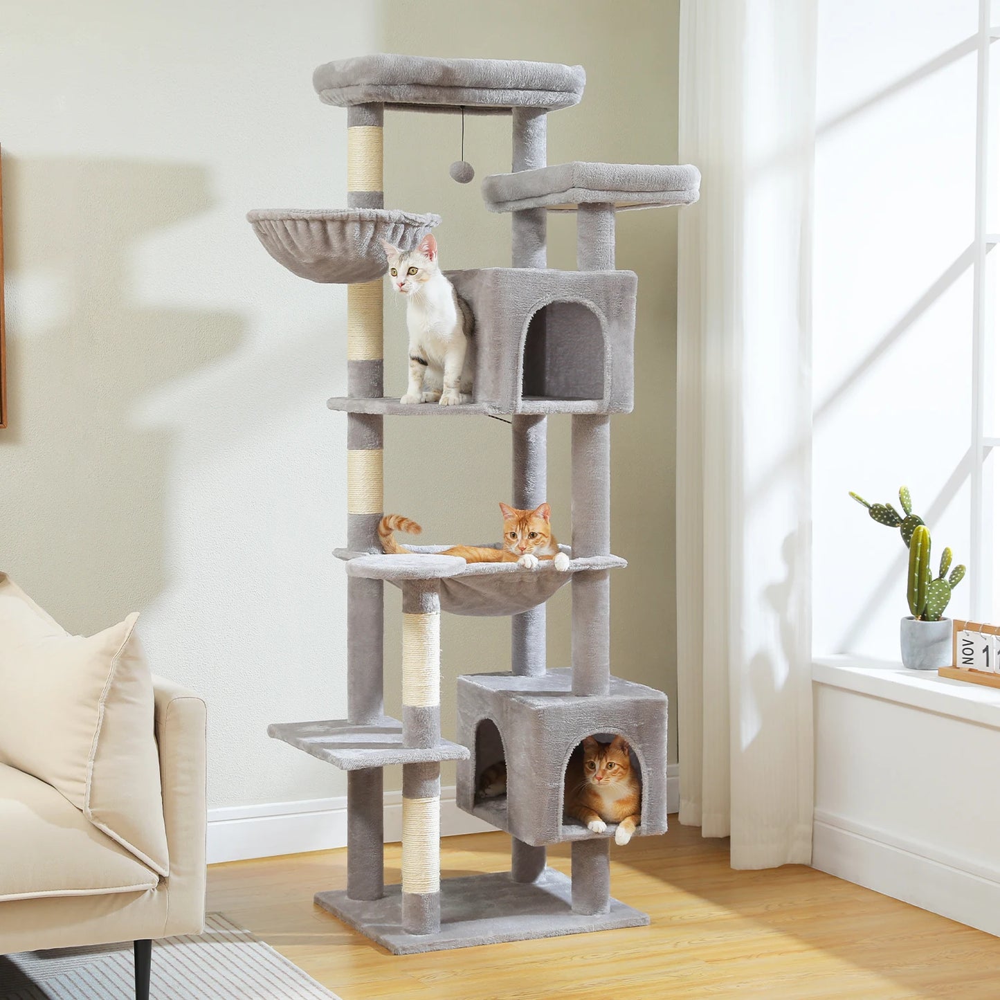 Multi-Level Plush Cat Condo with Scratching Posts