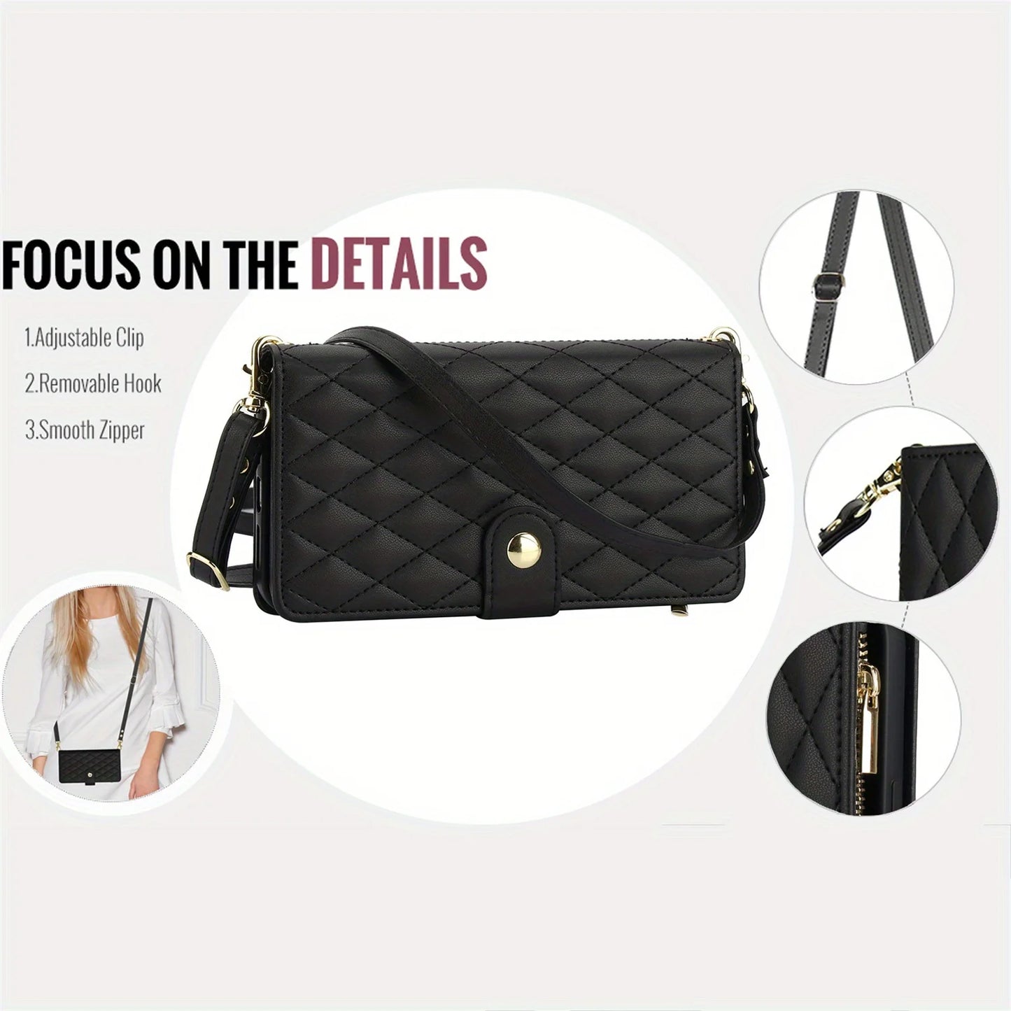 Cross-body PU Leather Wallet Flip Case with Zipper Card Slot