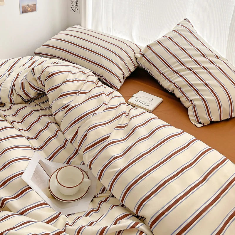 Simple Striped Duvet Cover and Four Piece Bed Sheet Set