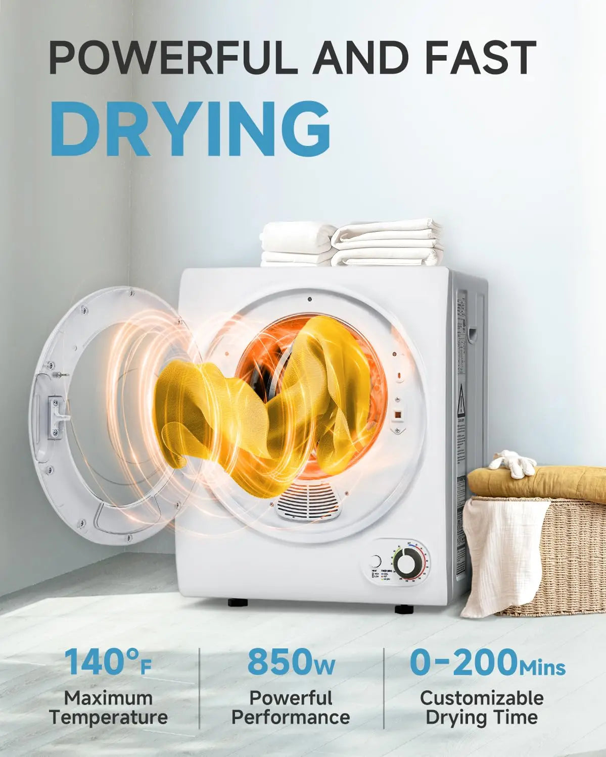 Portable Dryer with Stainless Steel Tub and Simple Control
