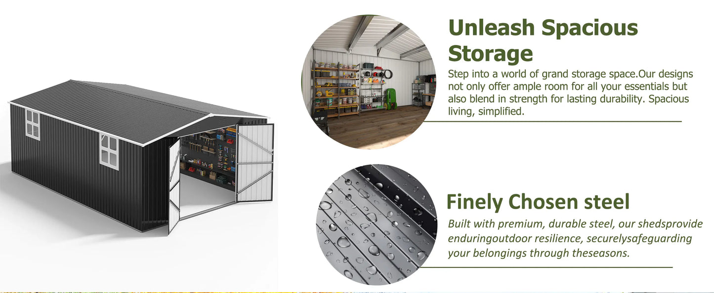 Outdoor Metal Storage Shed w/ Windows, Lockable Door